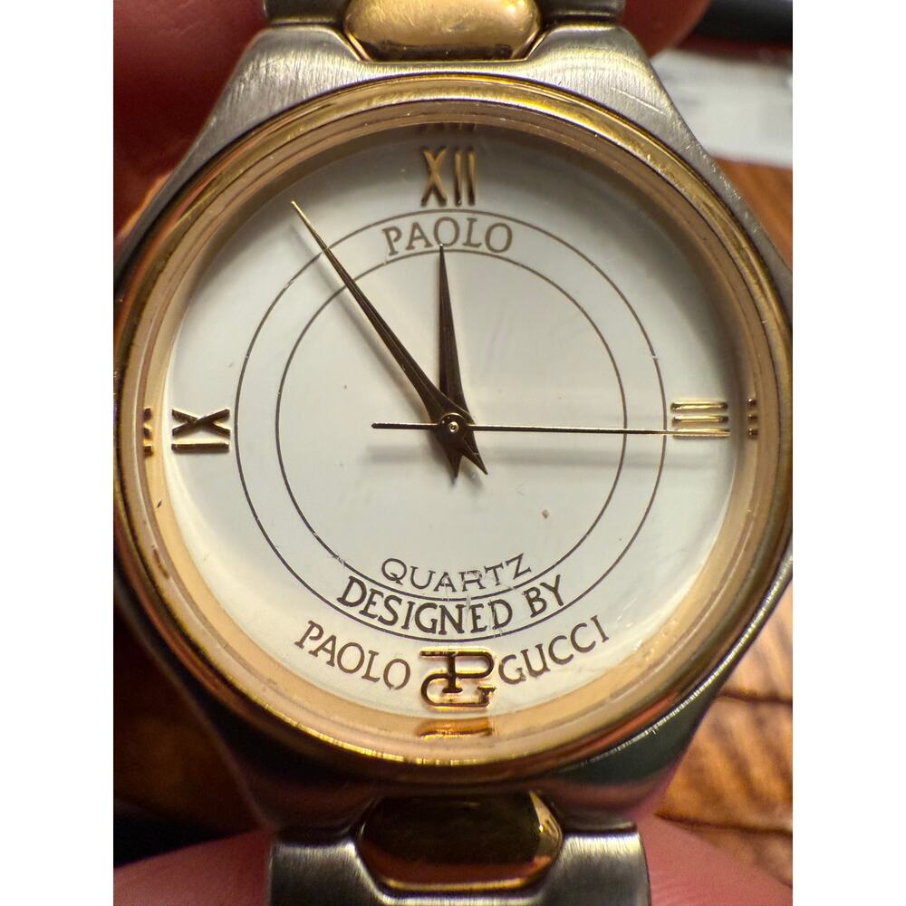 Paolo Gucci Watch Women White Dial Two Tone Round New battery VTG